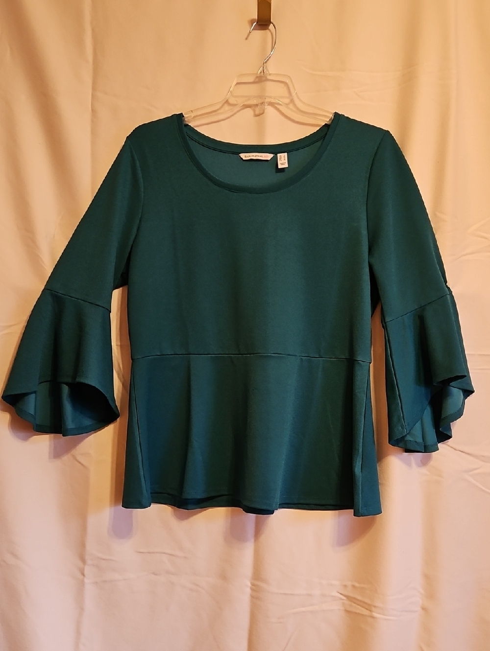 Isaac Mizrahi Teal Layered Ruffle-Sleeve Peplum Top